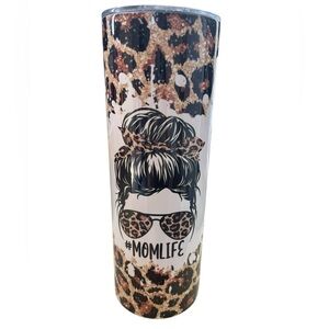 20oz Skinny Tumbler #MOMLIFE, Leopard Bun Stainless Steel Double Wall insulated
